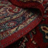 Handmade Red Floral Wool Runner, Vintage Mid-Century Stair & Hallway Rug