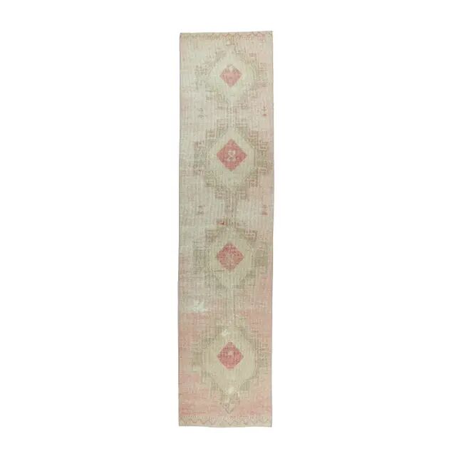Vintage Turkish Hand-Knotted Beige Peach Runner Rug 89x330
