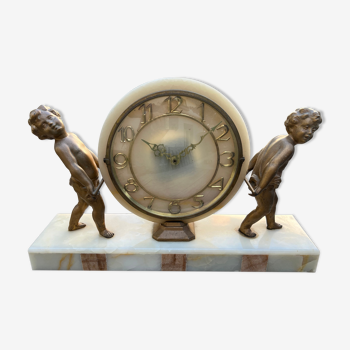 Clock pendulum fireplace table marble brass