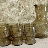 Service à orangeade verre fumé noir ancien/vintage