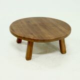 Rustic Solid Oak Round Coffee Table 1970s