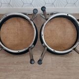 Pair of chrome and cane bistro chairs from the 70s.