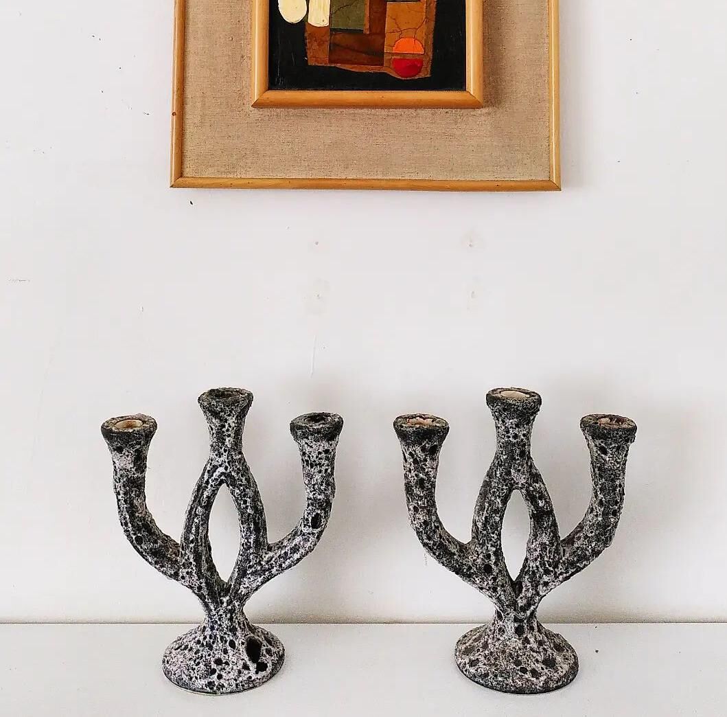 Pair of ceramic candle holders