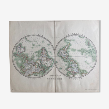 Planisphère  ancien - The World Hemispheres - Keith Johnston XIXe