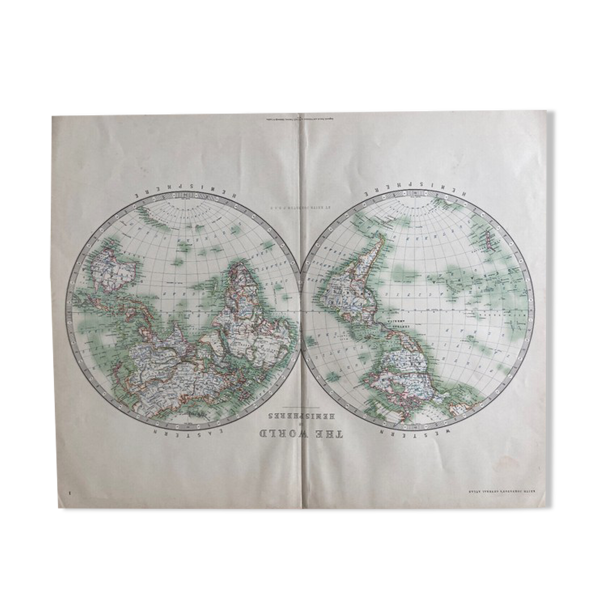 Planisphère  ancien - The World Hemispheres - Keith Johnston XIXe