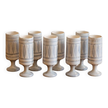 Roger Capron. Set of 8 ceramic glasses, signed and dated 1976
