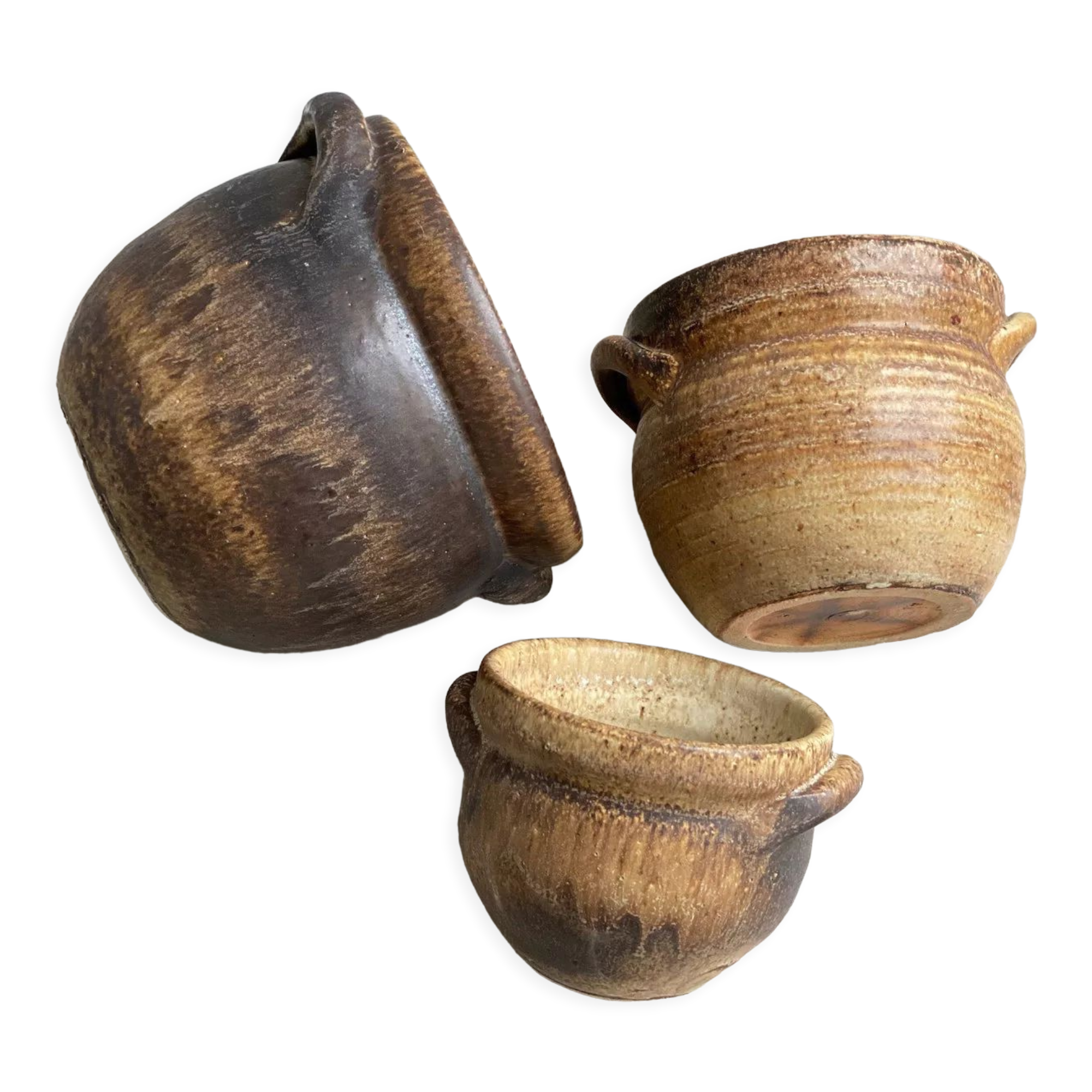 Set of 3 mid century brown ceramic planters