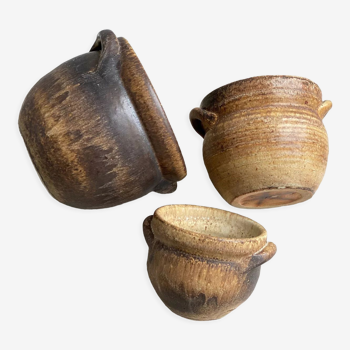 Set of 3 mid century brown ceramic planters
