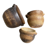 Set of 3 mid century brown ceramic planters
