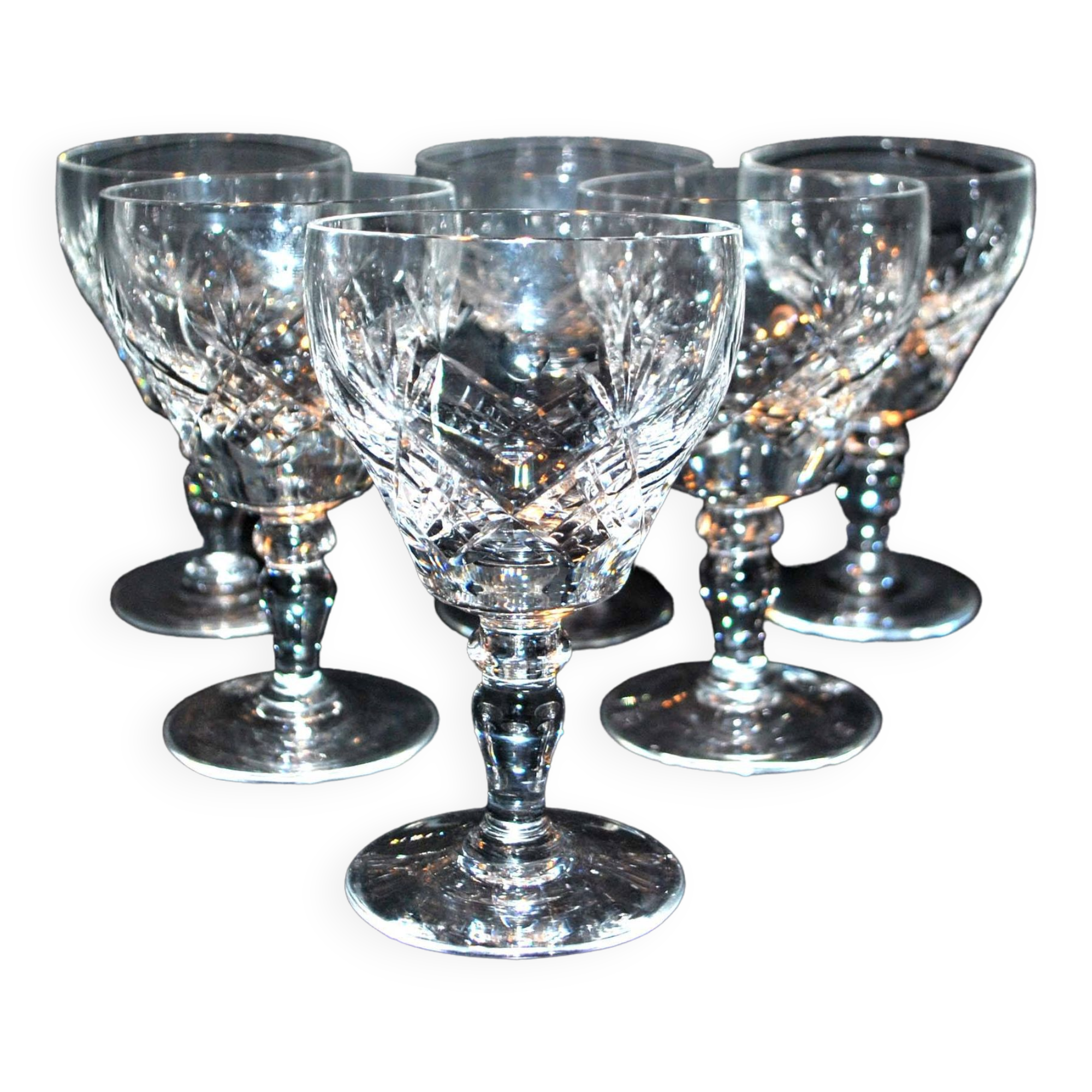 Set of 6 vintage cut crystal water glasses Saint-Louis or Lemberg? 13cm