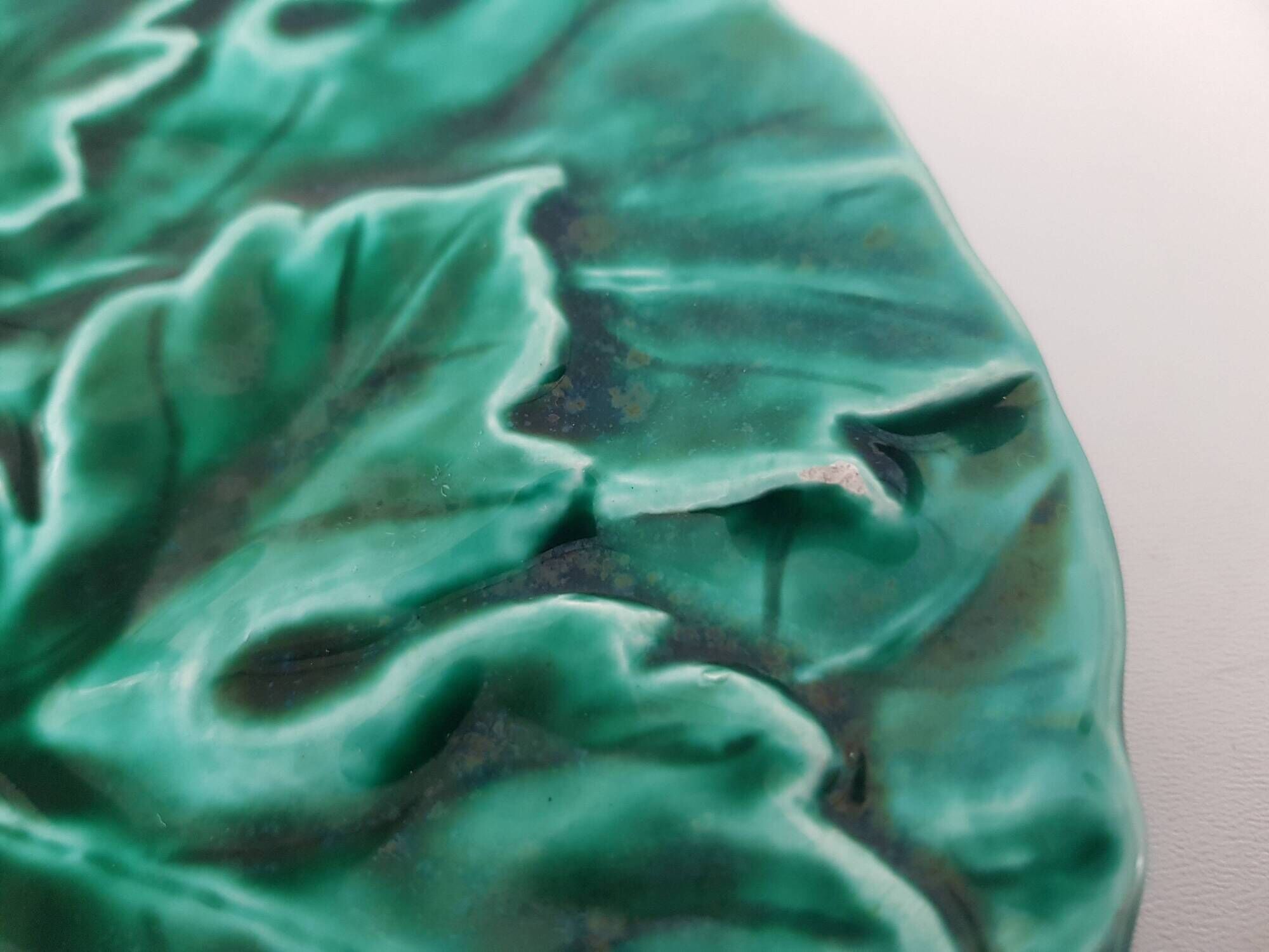 Set of 12 Green Majolica Leaf Plates Sarreguemines Digoin 1930