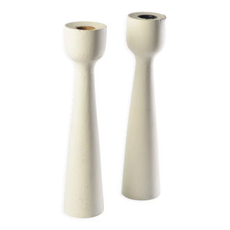 Pair of Scandinavian wood candle holders