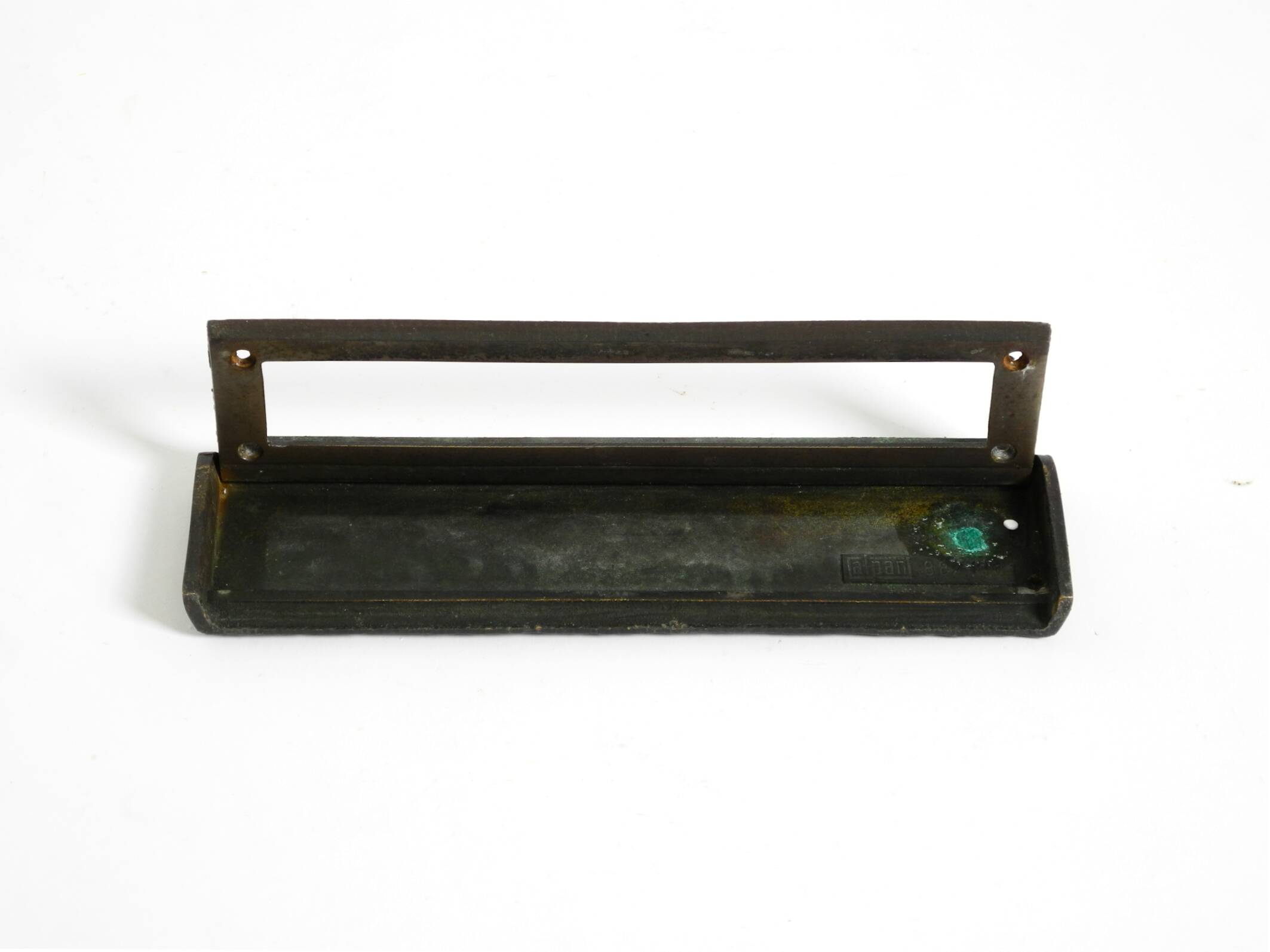 A set of solid 1970s Brutalist pull handles with letter slot and doorbell