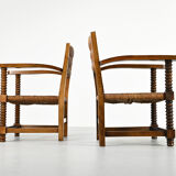 Pair of French armchairs with twisted legs in the style of Charles Dudouyt, France, 1940s.