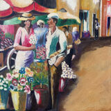 The flower market, oil on canvas signed Luga.