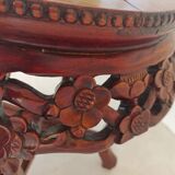 Carved wooden side table, red marble top embedded