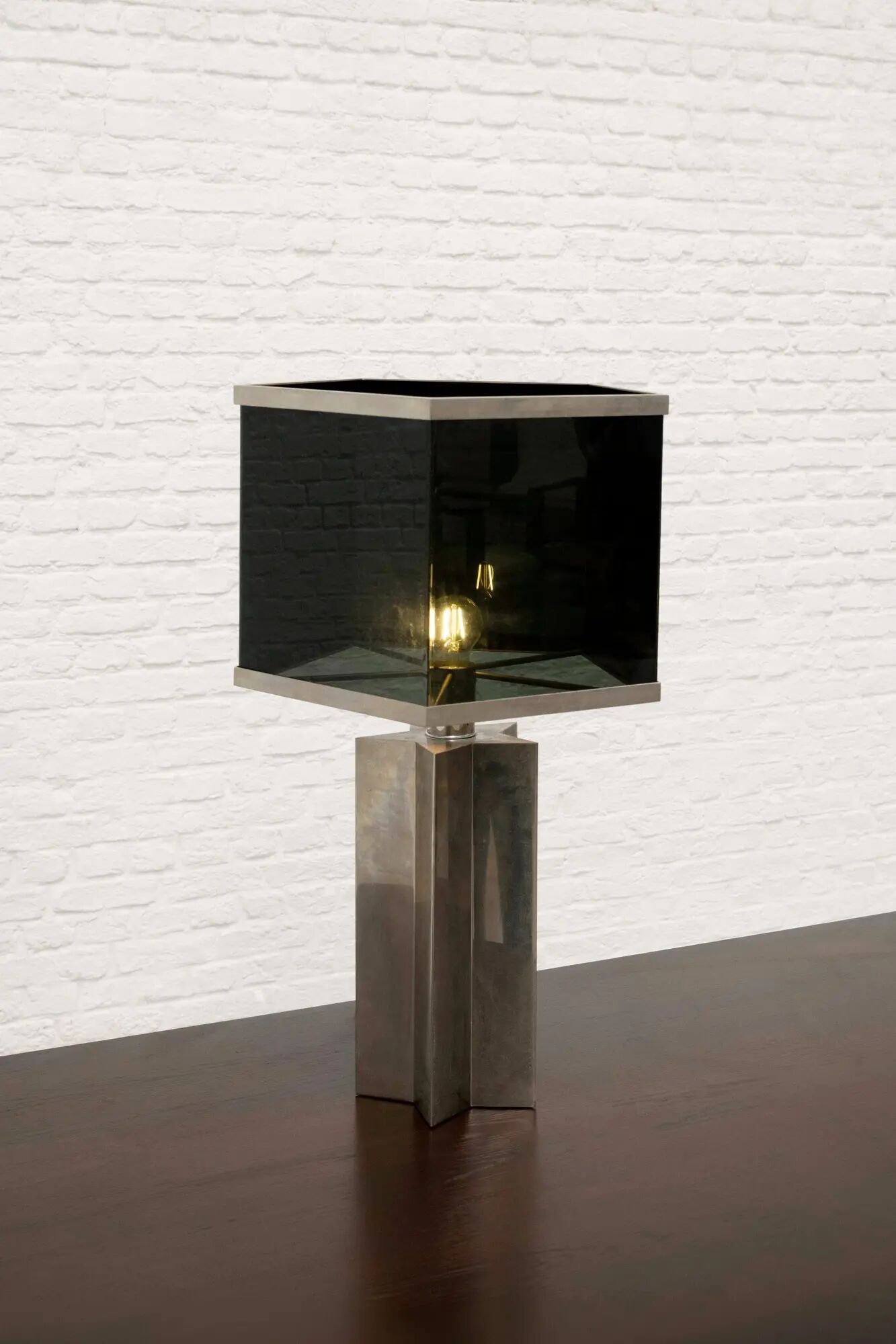 Italian architectural table lamp in acrylic and chrome, 1970s.