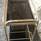 Rolling trolley in gilded brass with 2 trays