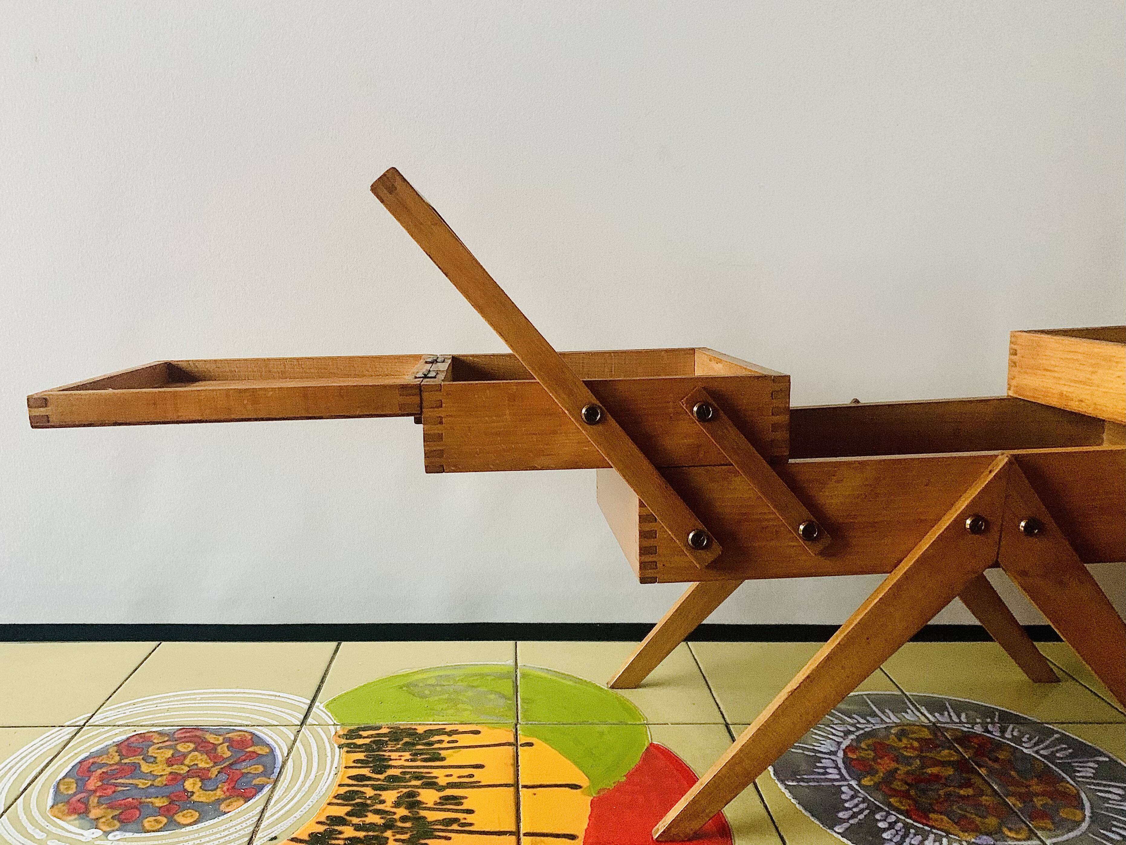 Worker - wooden sewing box with vintage compass feet