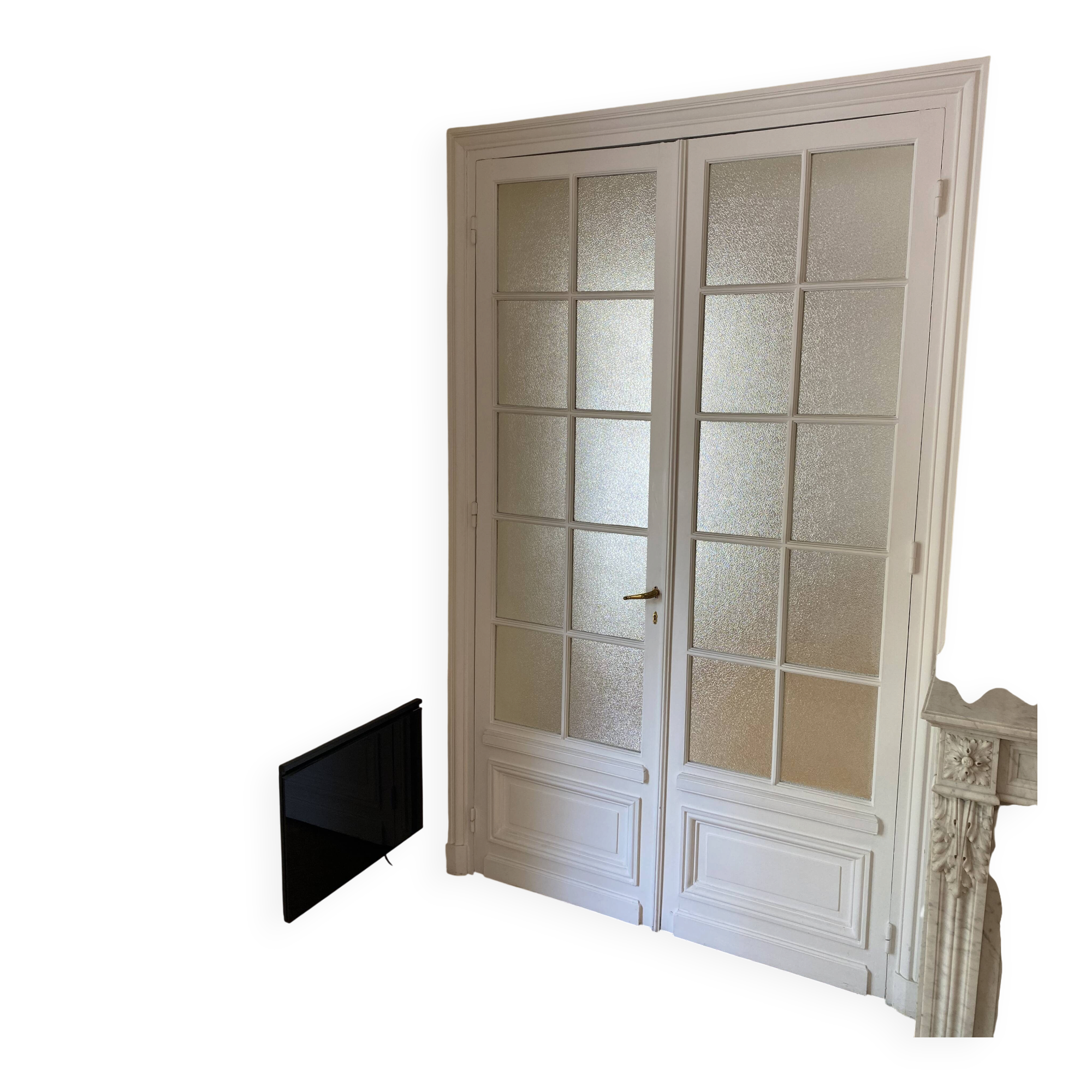 Double Haussmannian wooden door with cathedral glass - 245 cm