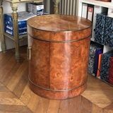 Drum side table in wood burl with door