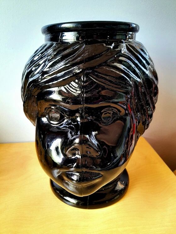Vase ou cache pot tête de Maure en verre 1970