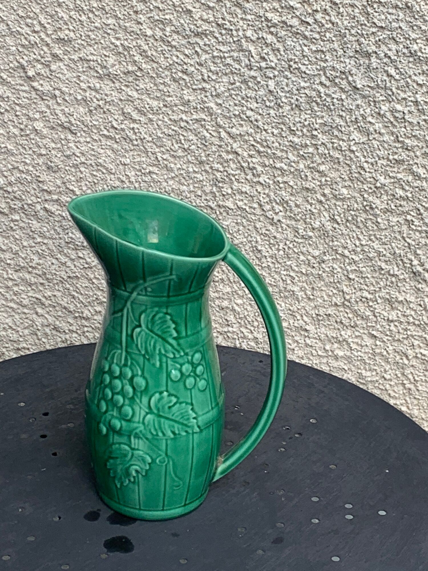Green enamelled ceramic slurry jug Sarreguemines France
