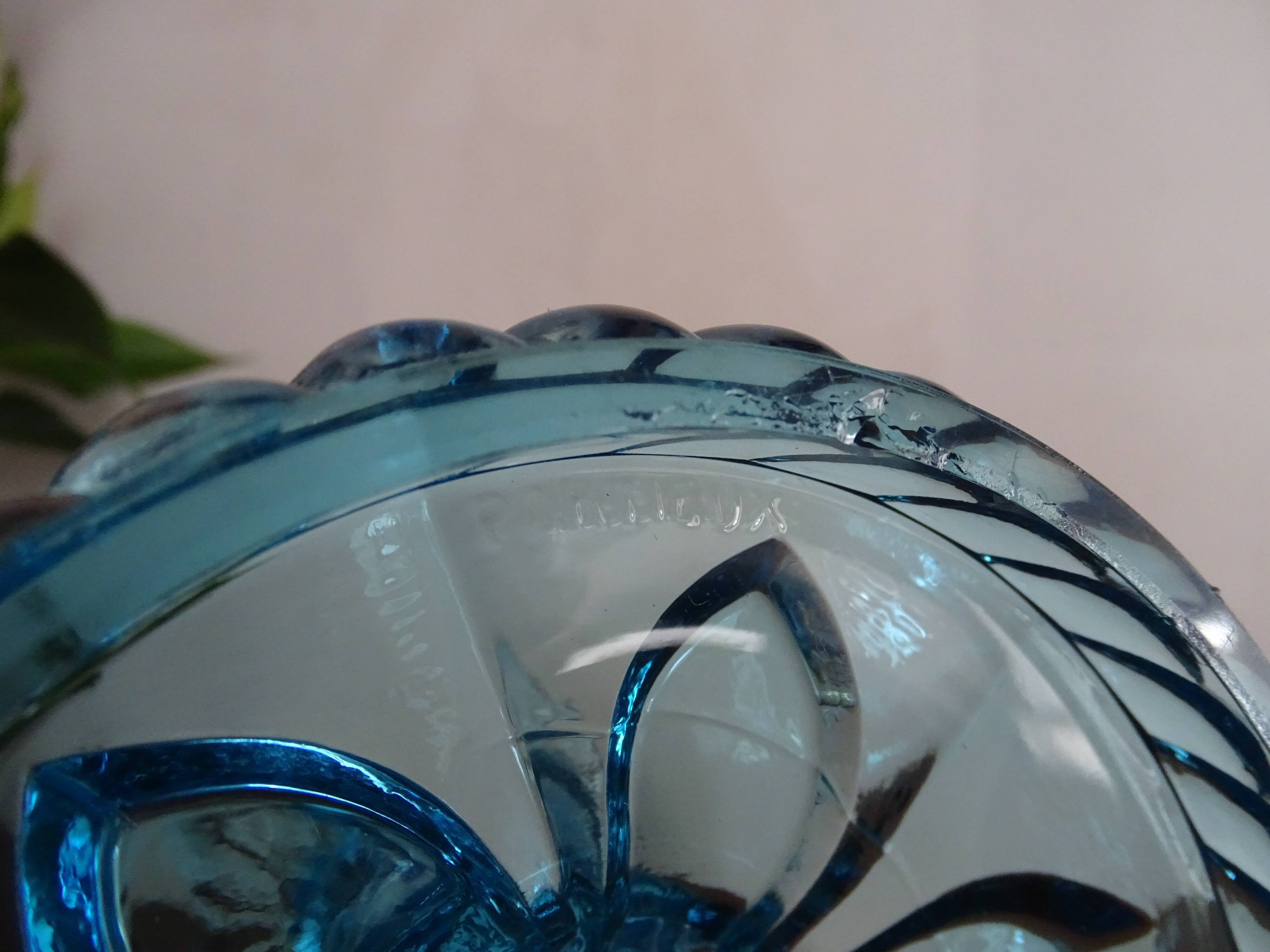 Candleholder Door blue molded glass signed