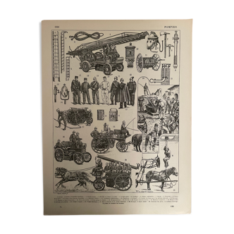 Lithograph engraving on firefighters from 1897