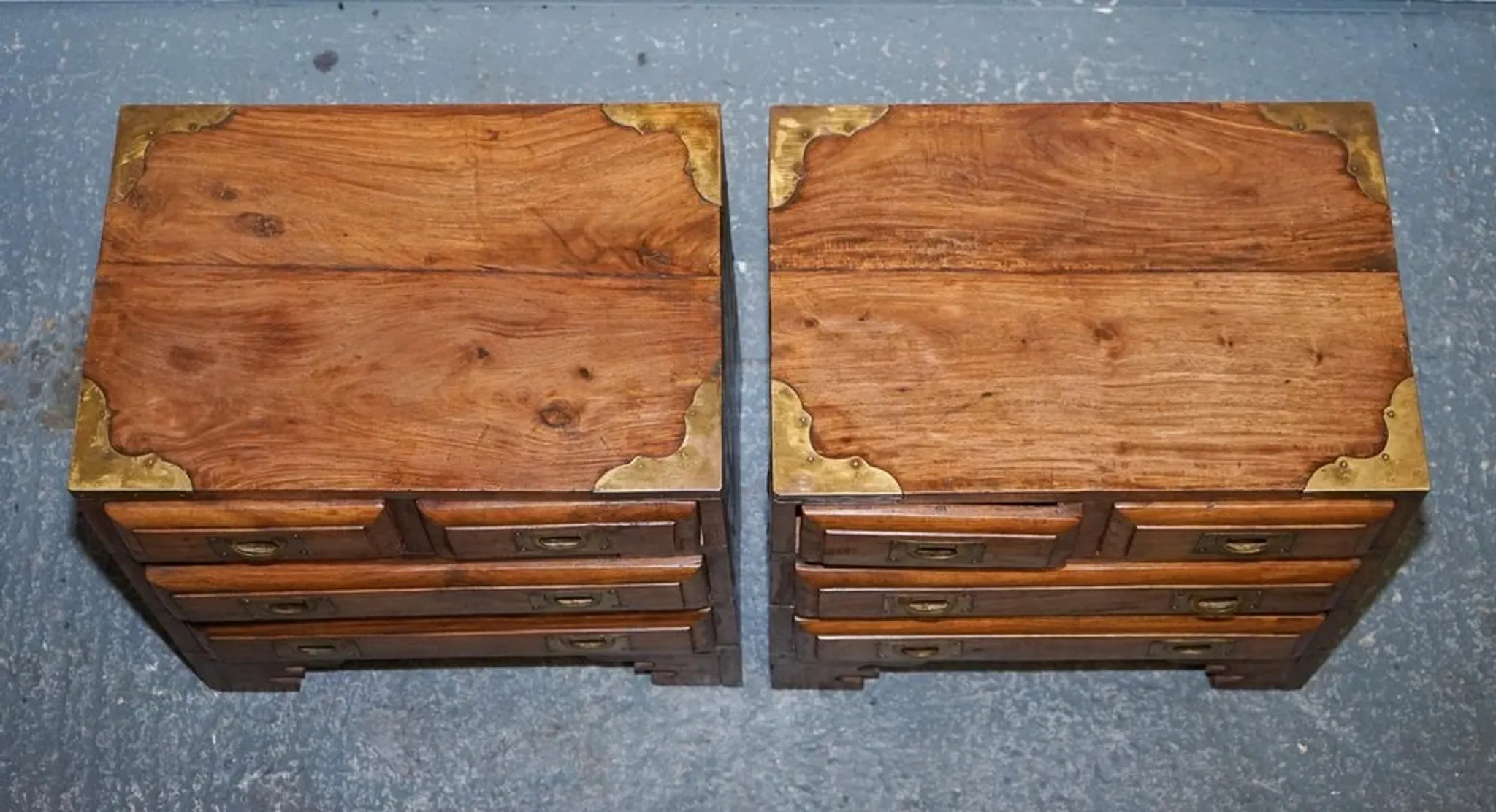 Vintage Military Campaign Brass Bedside Tables, Set of 2