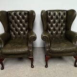 Bergères armchairs chesterfield green leather