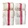 Set of 4 tea towels in ancient monogrammed mestizos, with red beds