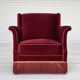 1960s, Danish armchair, cherry-red furniture velour, ash wood, original.