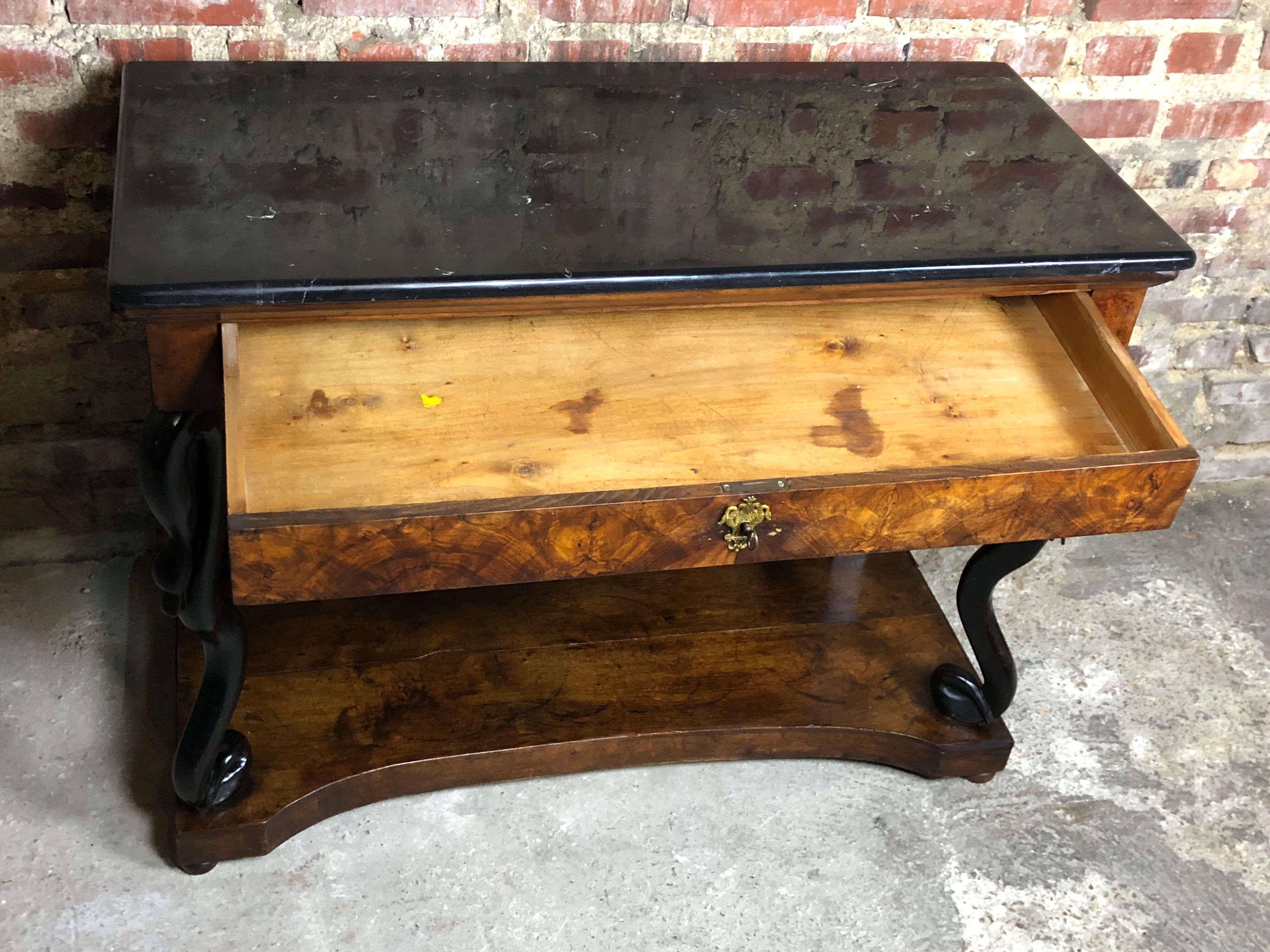 Console then restore Walnut top of fine black marble nineteenth