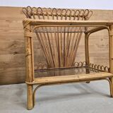 Table d'appoint en rotin et verre 1960