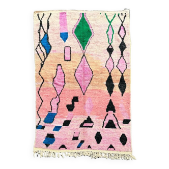 Grand Tapis Berbère Marocain Boujad rose en laine, 195x320 cm