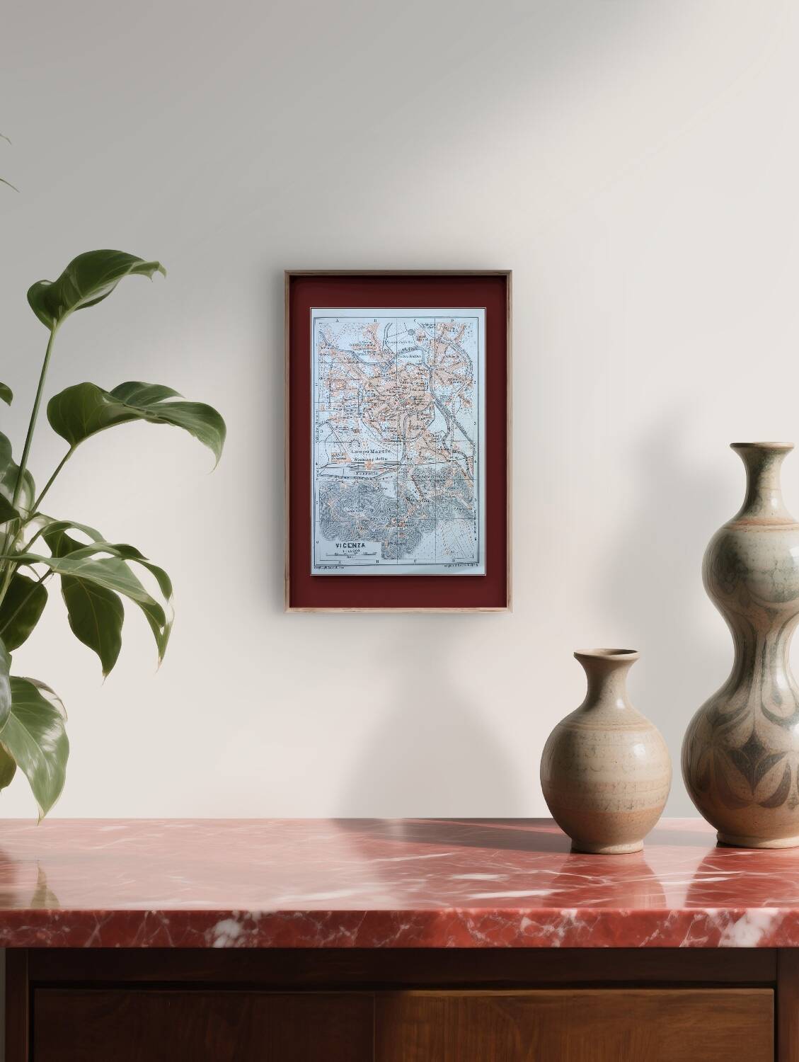 Vicenza, Italy, old map, printed in 1909. Authentic.