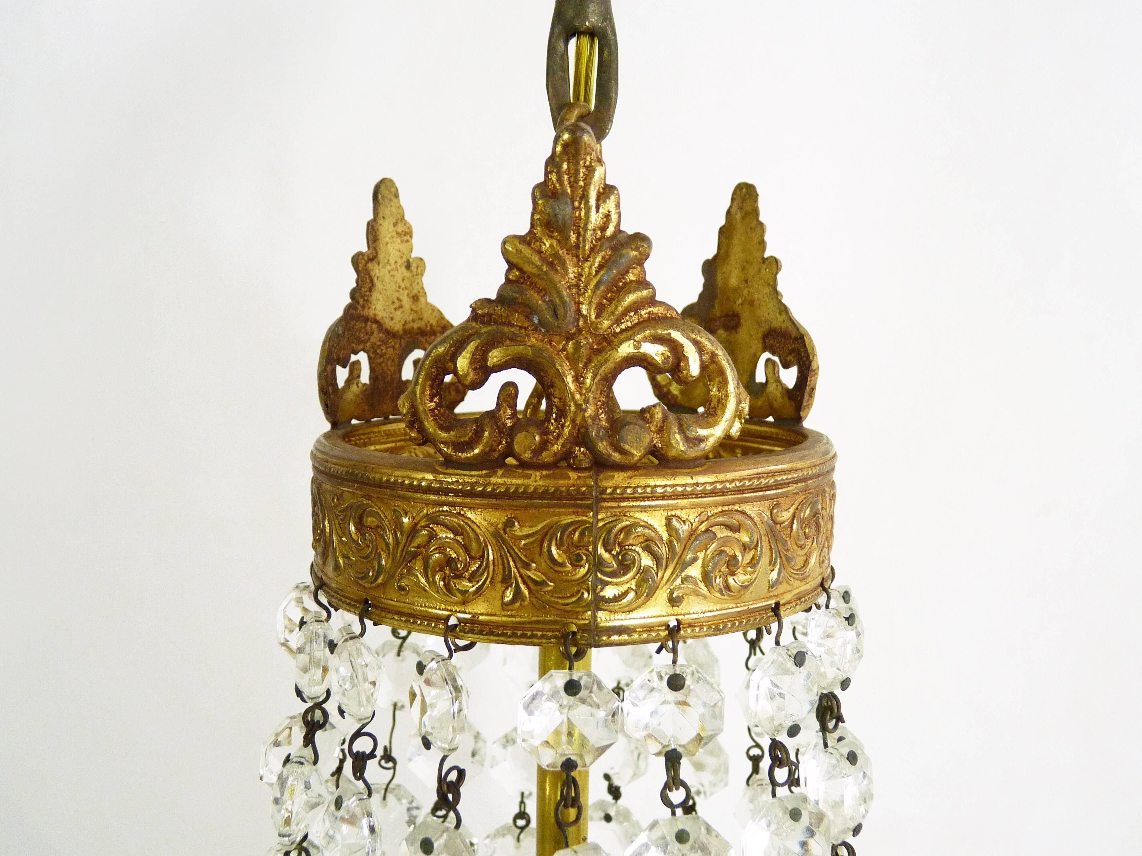 Former 2-light bronze hot air balloon chandelier, glass stamps. Year 50
