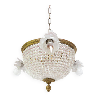 Ancien plafonnier bronze et 3 tulipes fleurs