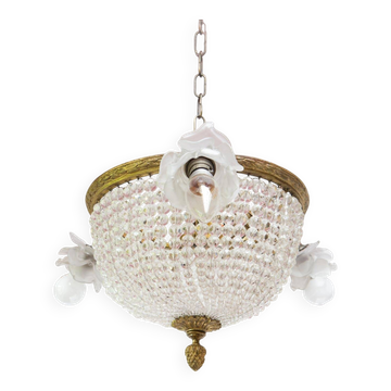 Old bronze ceiling light and 3 tulip flowers