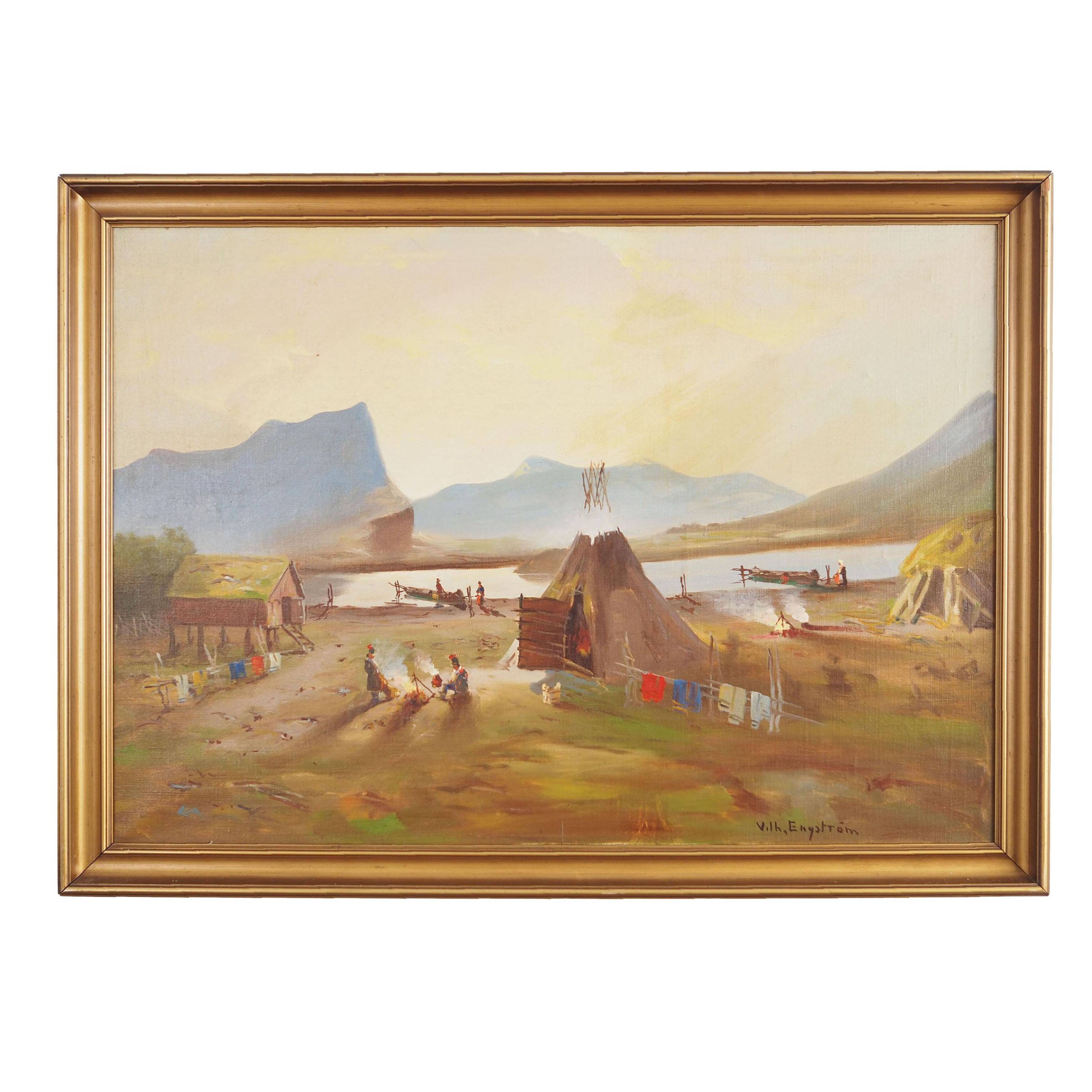 Painting „The Riverside Camp”, Scandinavian design, 19th century, by Vilhelm Oskar Engström