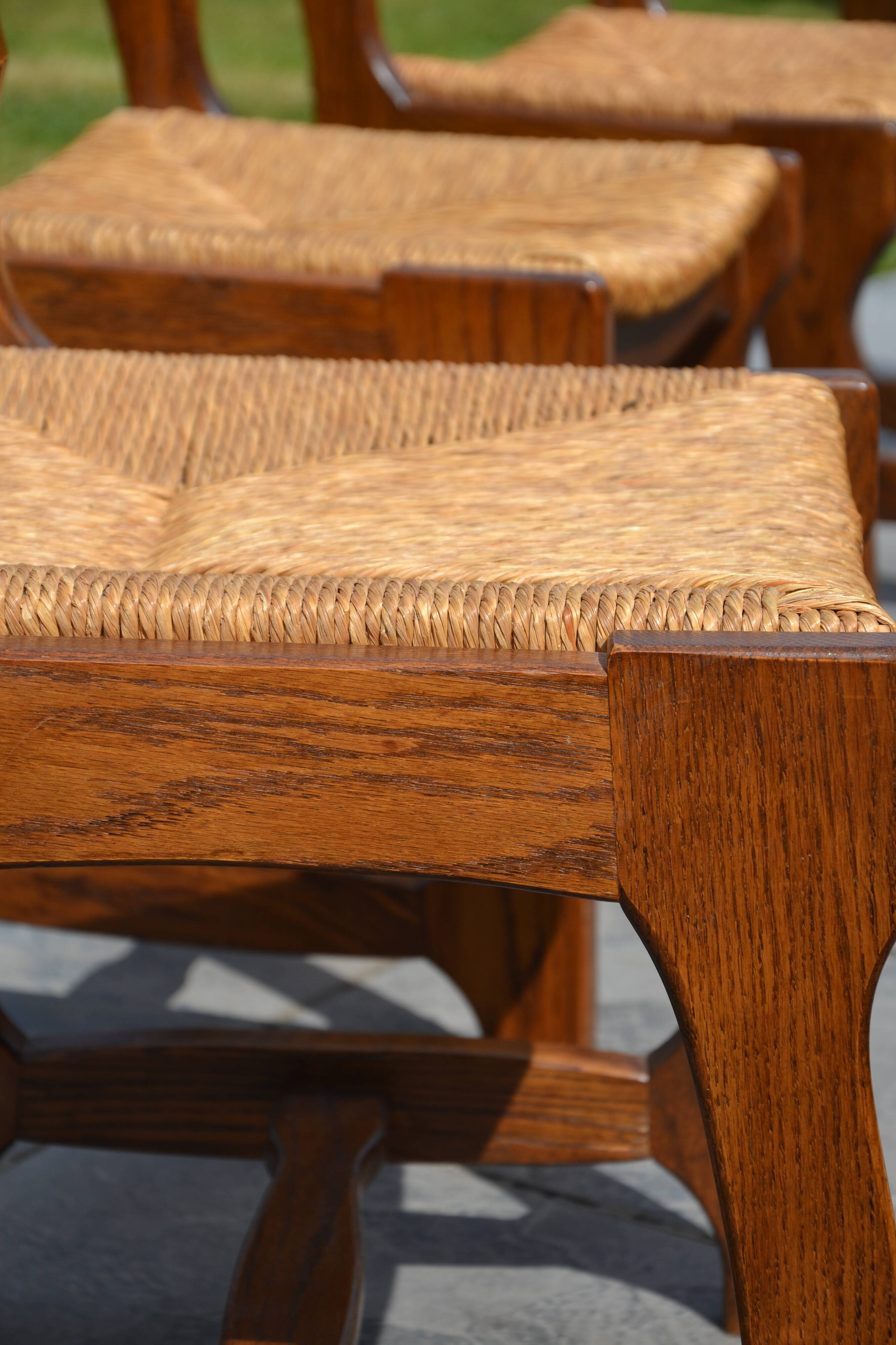 6 solid oak and straw chairs Guillerme et Chambron