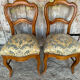 Pair of Antique Louis Philippe Chairs Wood + Fabric Seat 19th Century Vintage