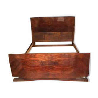 Burl walnut bed and bedside table