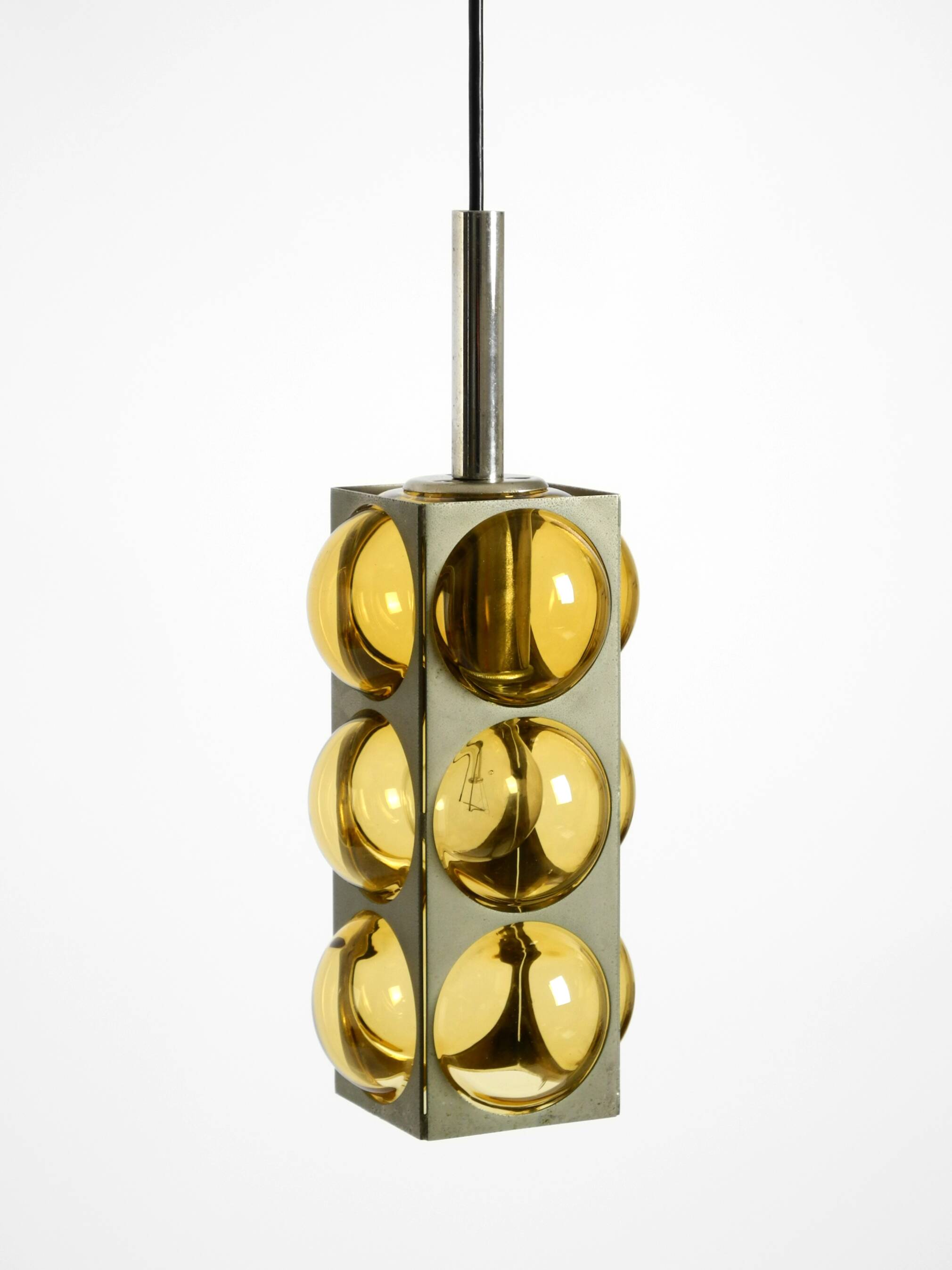1960s Space Age pendant lamp by Temde made of glass and nickel-plated metal