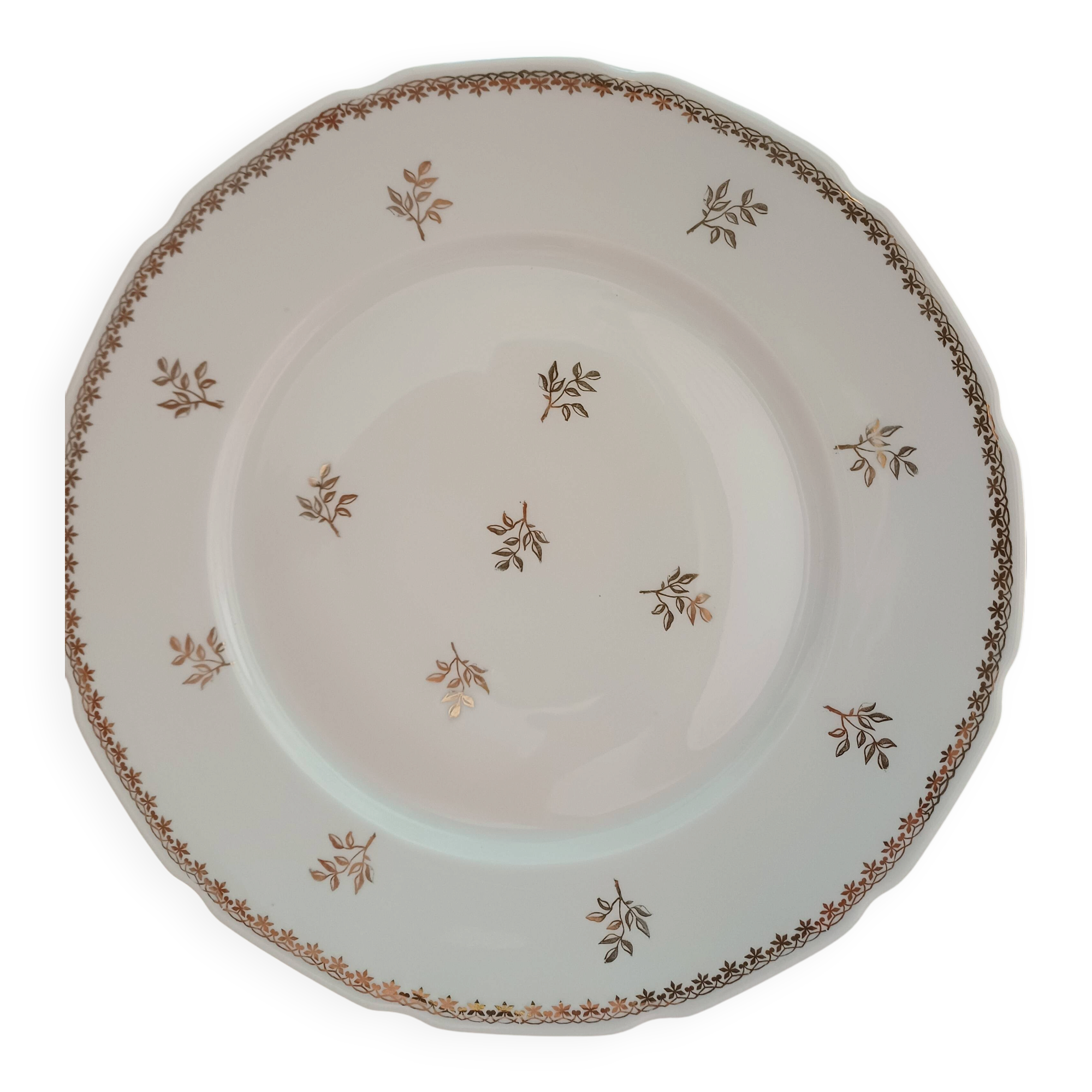 A lot of old white and gold porcelain plates T de F.