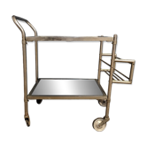 Rolling bar trolley with mirrored top and steel structure