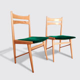 Beech wood and green velvet pair of chairs from 60s