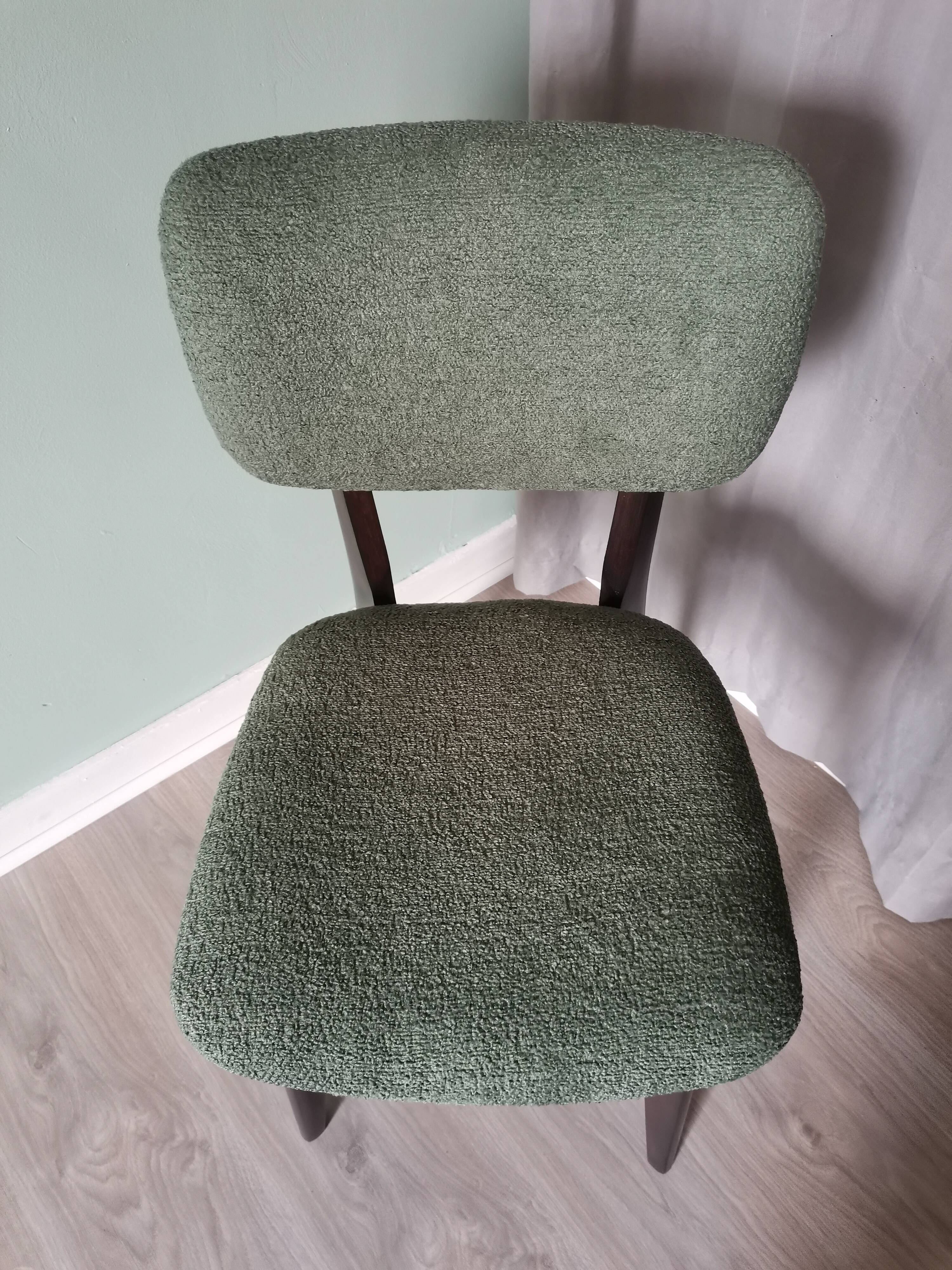 Green boucle Scandinavian chairs