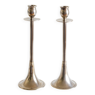 Duo of silver-plated brass candlesticks, 1950s/1960s